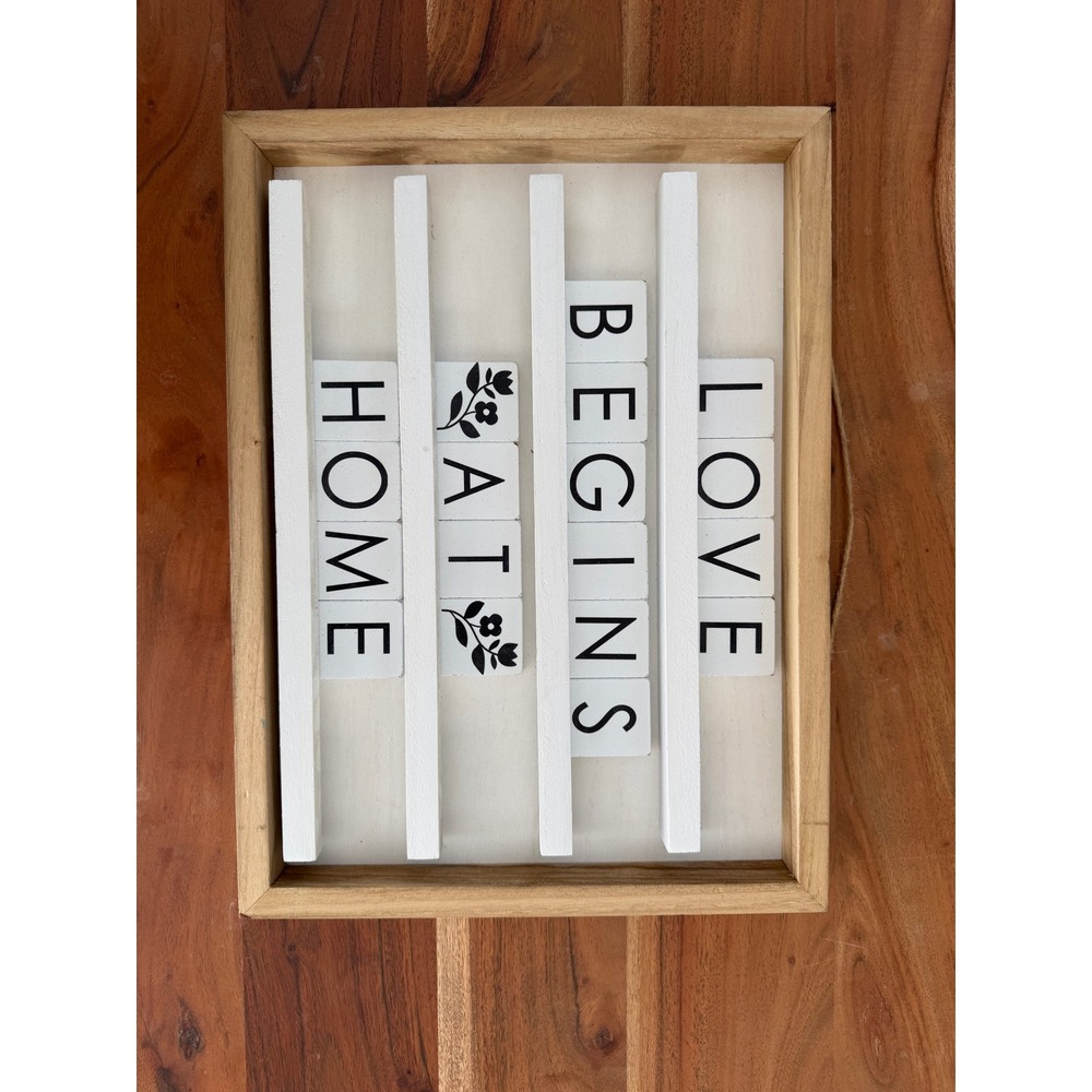 Place & Time Love Begins At Home Wood Framed Wall Decor Farmhouse Sign NWT